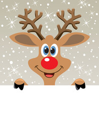 vector red nosed reindeer holding blank paper