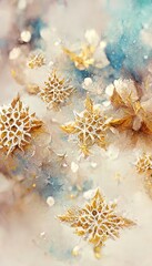 Fototapeta na wymiar Abstract winter gentle watercolor background with abstract snowflakes. Background for a festive New Year's winter card.
