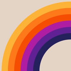 Abstract illustration of retro style rainbow design in yellow, purple, blue, and orange colors on beige background - 545726713
