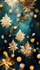 Obraz na płótnie Canvas Abstract winter tender blue dark watercolor background with abstract golden snowflakes. Background for a festive New Year's winter card.