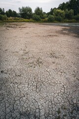 Dry lake in Bavaria Germany. Drought and climate change, landsca