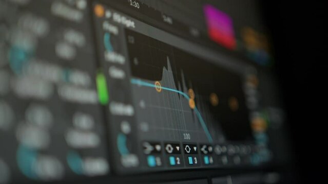 Music sequencer - equalizer at work The process of creating music on a computer, screen