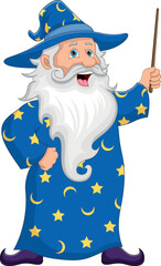 old wizard cartoon holding a wand