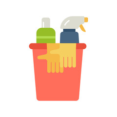 Various cleaning tools with plastic water bucket. Cleaning services.