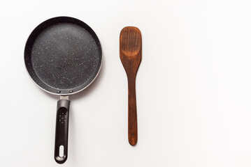 empty pan and flipper used in frying for cooking,kitchenware