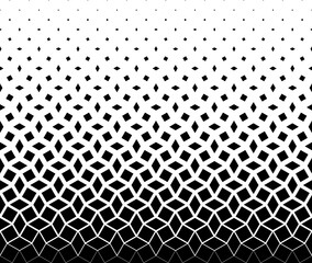 Geometric pattern of black figures on a white background. Seamless in one direction.SCALE method