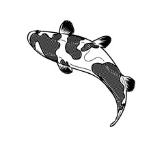 Koi fish black and white sketch design with a transparent background
