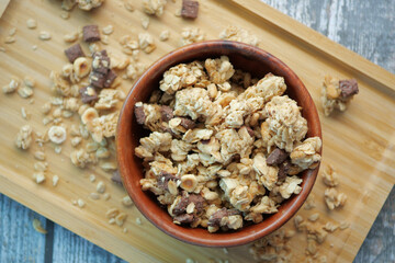 detail shot of granola Musli in a bowl, 