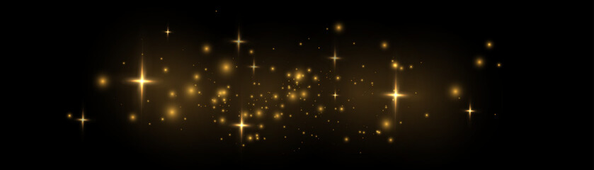 Glowing golden effect with lots of shiny particles isolated on transparent background. Vector star cloud with dust glare for design and illustrations.	