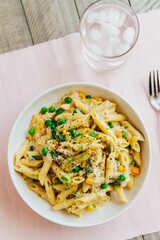 Closeup shot of homemade penne pasta