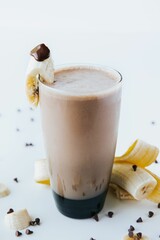 Vertical shot of the banana chocolate milkshake
