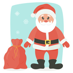 Vector drawing of Santa Claus with a bag of gifts. Isolated.