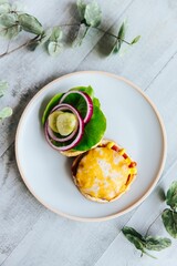Closeup shot of a homemade hamburger
