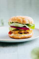 Closeup shot of a homemade hamburger