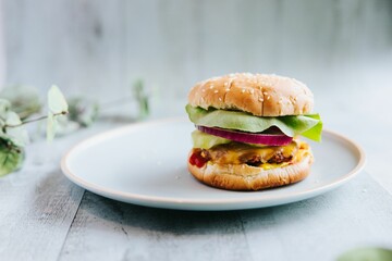 Closeup shot of a homemade hamburger