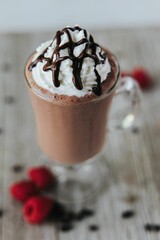Vertical shot of the Chocolate Milkshake with Raspberry