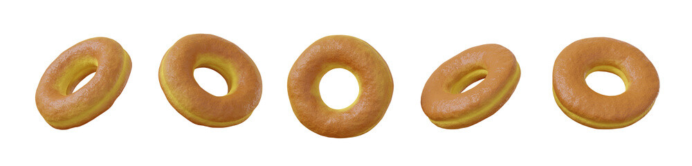 Set of raw donuts isolated on white background, different view