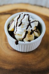 Vertical shot of the ice cream brownie sundae