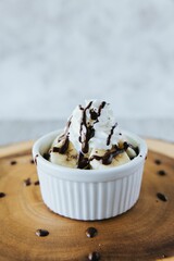 Vertical shot of the ice cream brownie sundae