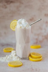 Vertical shot of a Lemon Protein Shake