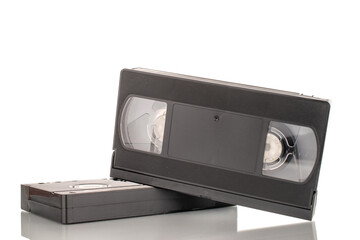 Obraz premium Two video cassettes, macro, isolated on white background.