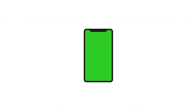 Smartphone with green screen isolated on white background. 4K animation with mobile phone mockup and motion zoom effect.