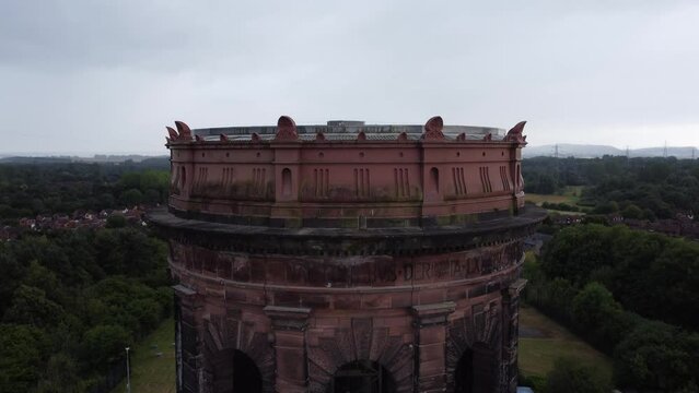 Aerial shot of Norton Water Tower in Runcorn, Cheshire, England, United Kingdom
