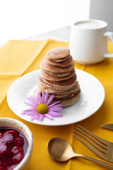 Healthy gluten-free oatmeal, egg and banana pancakes. Healthy breakfast.