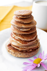 Healthy gluten-free oatmeal, egg and banana pancakes. Healthy breakfast.