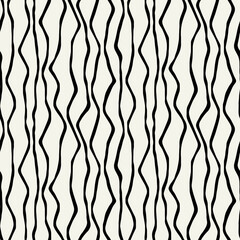 Fototapeta premium Vector seamless pattern. Abstract striped texture with bold monochrome waves. Creative background with hand drawn blots. Decorative design with distorted effect.
