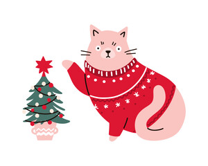 Christmas cat in a sweater