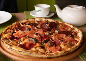 pizza with salami and cheese