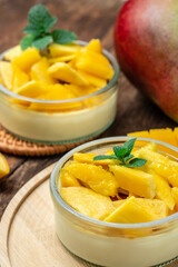 Mango Panna cotta. vertical image. place for text