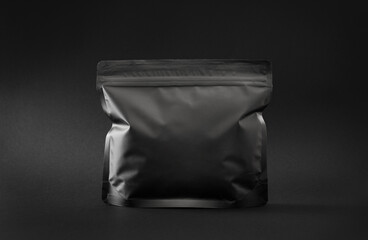 Premium specialty coffee mockup, single dark package foil bag with blank label for branding...