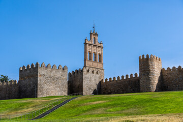 The Roman Walls of Avila a sunny summer day. Spain