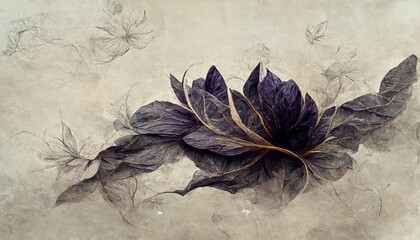Beautiful dark abstract exotic flowers. Ink flowers and patterns.
