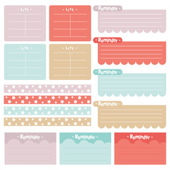 Cute paper notes. Stationary set. Scrapbook notes and cards.Printable planner stickers. To Do List note. Template for your message. Decorative planning element. Vector illustration.