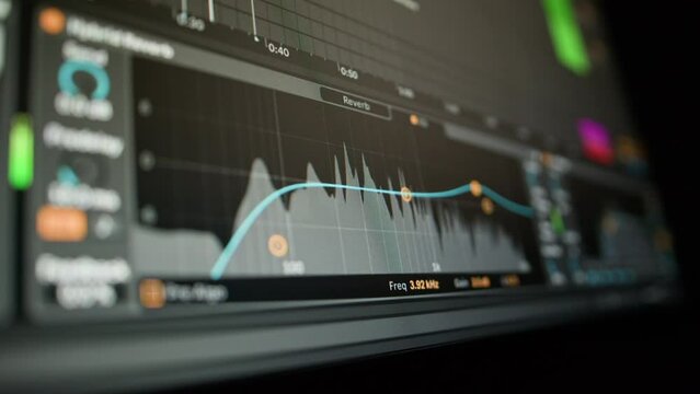 Music sequencer - equalizer at work The process of creating music on a computer, screen