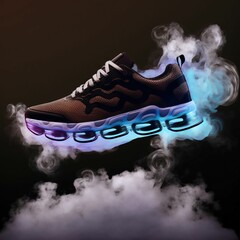 3d illustration of a comfortable futuristic sneaker floating in the air on a dark background