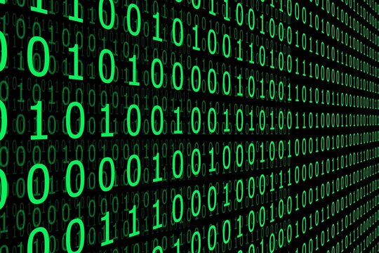 Green binary code on a black background. A concept of coding.