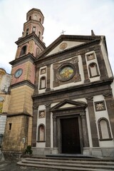 Fototapeta na wymiar Low-angle view of Parish Church of San Giovanni Battista in Vietri sul Mare, Italy