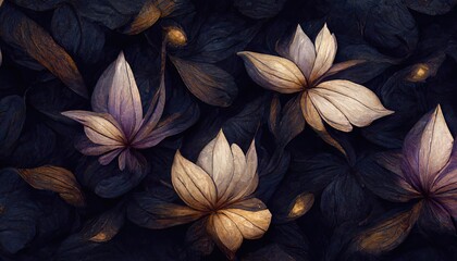 Obraz na płótnie Canvas Beautiful dark abstract exotic flowers. Luxurious dark ink flowers and patterns.