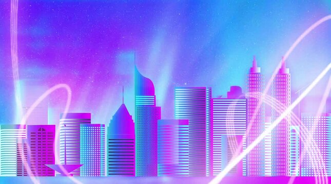 Neon glow cyberpunk 4K video animation with jakarta city of indonesia  as background illustration