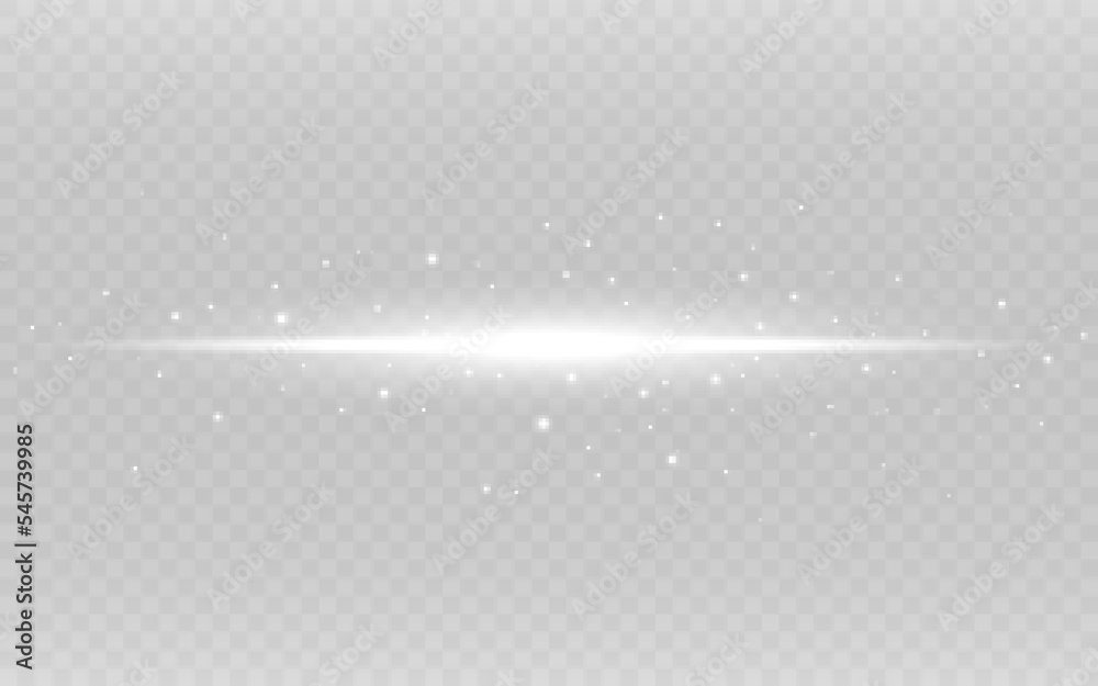 Wall mural glowing line. white horizontal light on transparent backdrop. abstract glow effect. lens flare with 