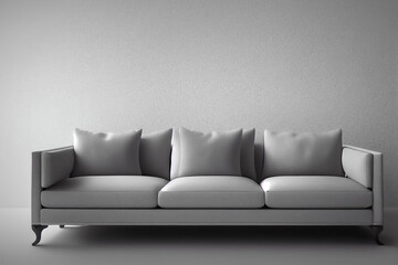 3d render of empty room with one gray sofa with big pillows