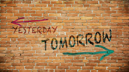 Street Sign to Tomorrow versus Yesterday - obrazy, fototapety, plakaty