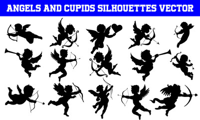 Angels and Cupids silhouettes Vector | Angels and cupids SVG | Clipart | Graphic | Cutting files for Cricut, Silhouette