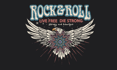 Eagle fly vector print design for poster, sticker, background and others. Wild life illustration. Eagle artwork. Rock and roll poster design. 