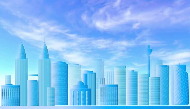 Blue sky and clouds animation 4K video with kuala lumpur city as background
