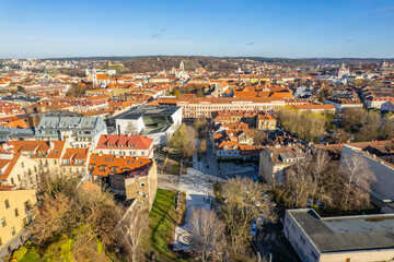 Fototapeta na wymiar Aerial autumn fall sunny view of Vilnius old town, Lithuania